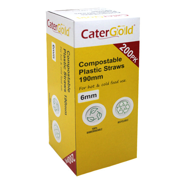 Cater Gold Compostable Plastic Straws 190*6mm 200pk @SaveCo Online Ltd