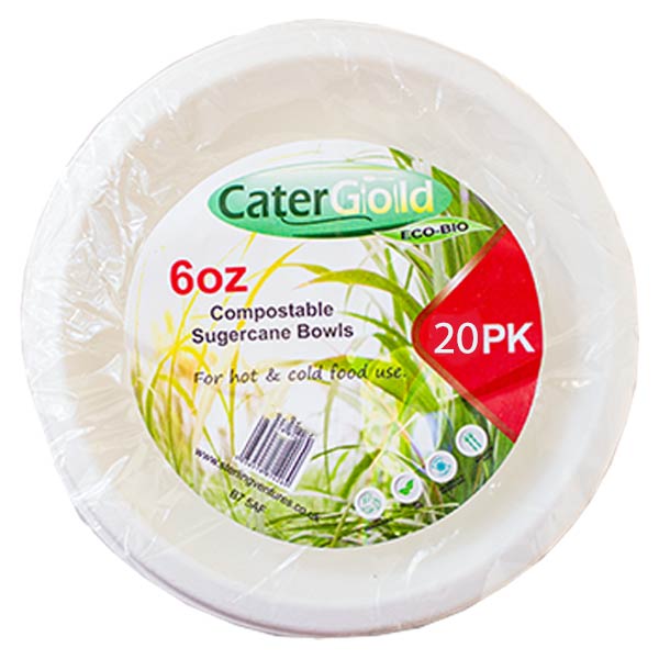 Cater Gold Compostable Sugarcane Bowls 6oz 20pk - 50pk @SaveCo Online Ltd