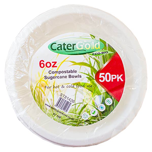 Cater Gold Compostable Sugarcane Bowls 6oz 20pk - 50pk @SaveCo Online Ltd