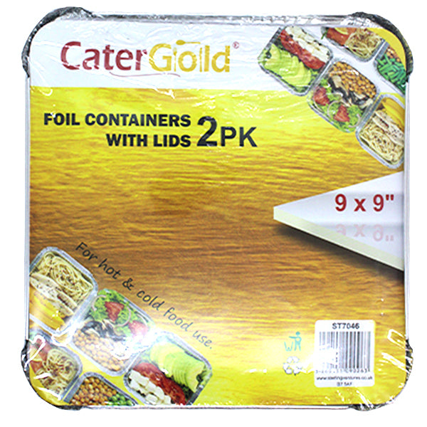 Cater Gold Foil Containers With Lids 9x9" 2pk @SaveCo Online Ltd
