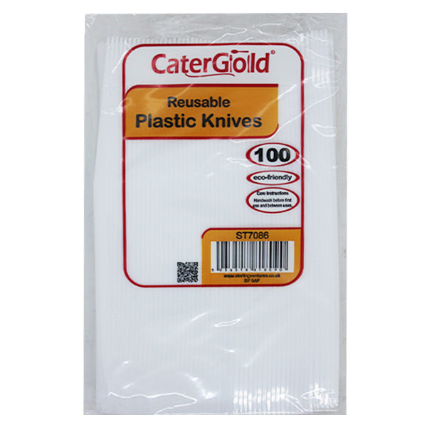 Cater Gold Reusable White Plastic Knives 100pk @SaveCo Online Ltd