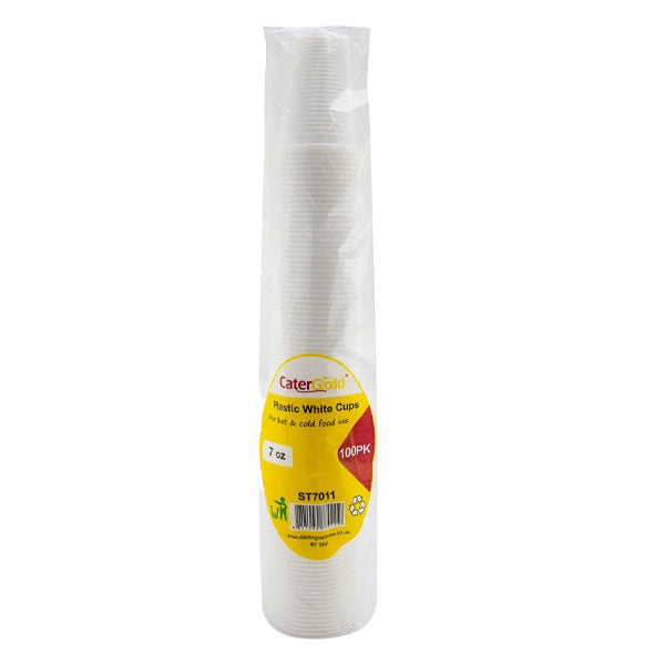 Cater Gold White Plastic Cups 7oz 100 Pack @SaveCo Online Ltd