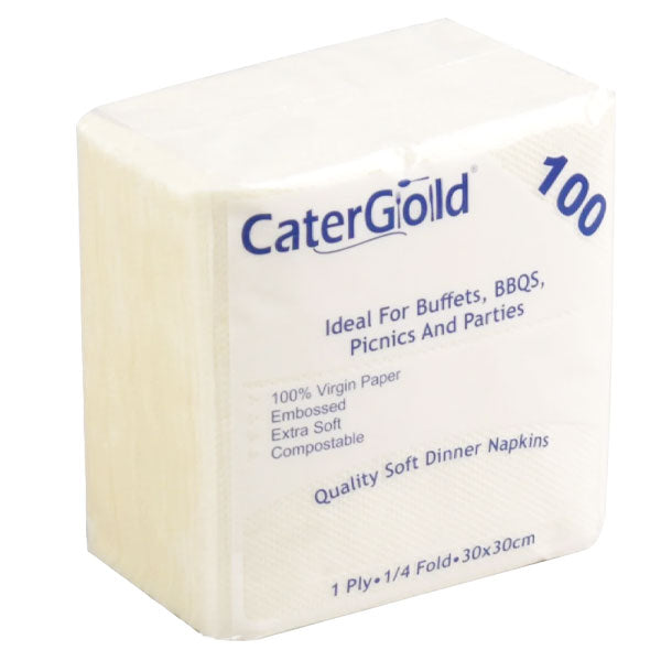 Cater Gold White Napkins 30x 30cm 100Pk @SaveCo Online Ltd