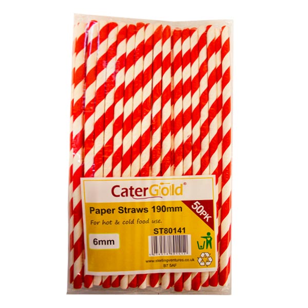 Cater Gold Paper Straws 190mm 6mm 50pk @SaveCo Online Ltd