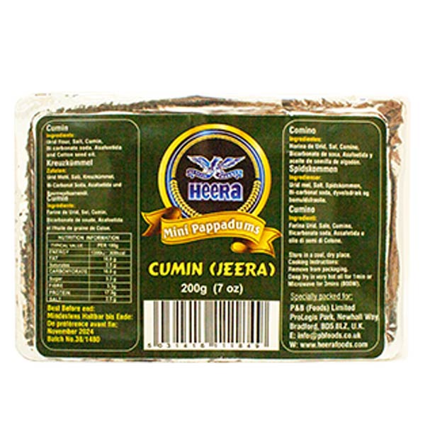 Heera Mini Pappadums Cumin (Jeera) 200g @SaveCo Online Ltd