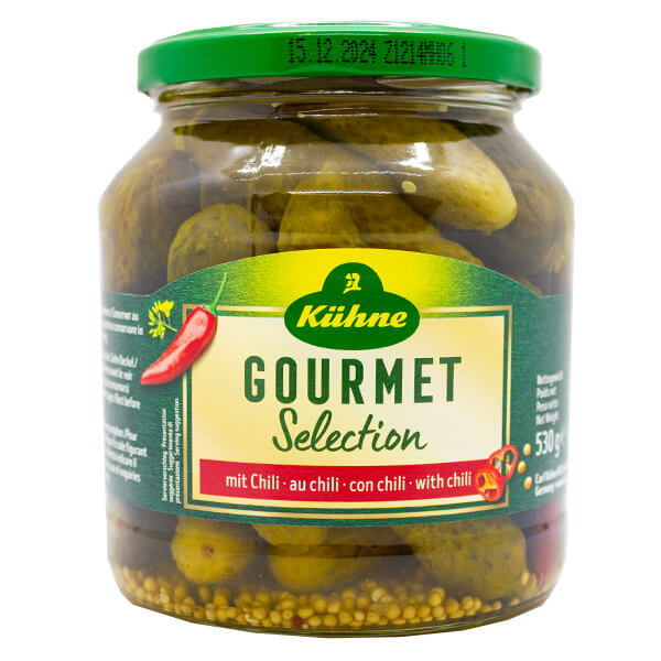 Kuhne Gourmet Selection Gherkins with Chilli 530g @SaveCo Online Ltd