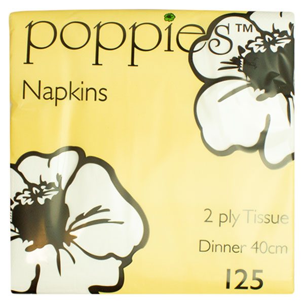Poppies Napkins 2Ply 125 Tissue 500g  @SaveCo Online Ltd