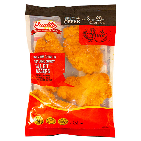 Quality Bites Premium Chicken Hot & Spicy Fillet Burgers 400g @SaveCo Online Ltd