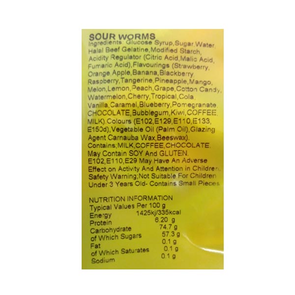 Sunshine Sour Worms 120g @SaveCo Online Ltd