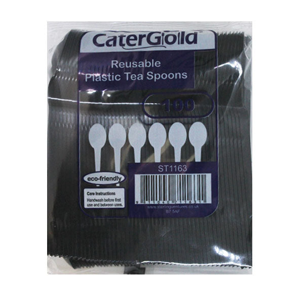 Cater Gold Reusable Plastic Tea Spoons 100Pk @SaveCo Online Ltd