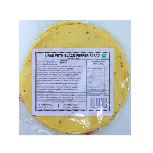 Lijjat Urad With Black Pepper Papad 200g@SaveCo Online Ltd