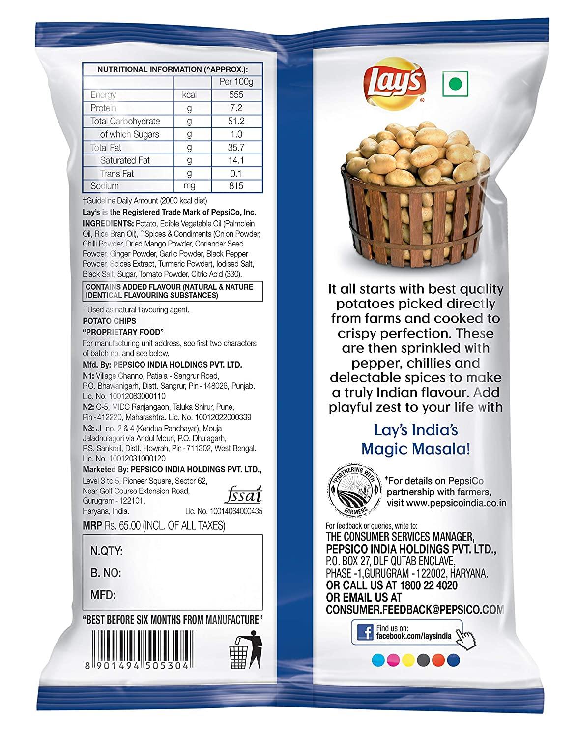 Lays Magic Masala Nutritional Information @ SaveCo Online Ltd