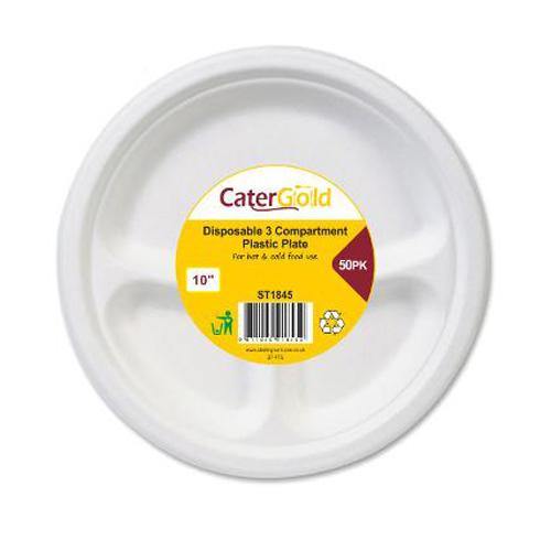 Cater Gold 3 compartment plate 10"- 50pk @SaveCo Online Ltd