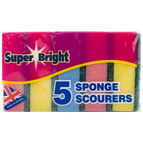 Super Bright 5 Sponge Scourers @SaveCo Online Ltd