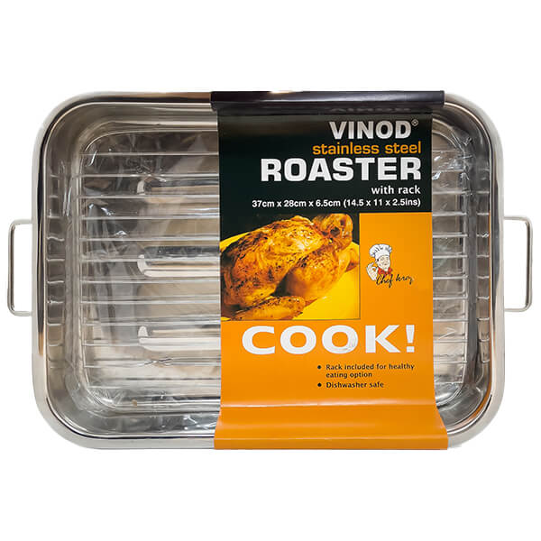 Vinod Stainless Steel Roaster with Rack 37cm x 28cm x 6.5cm @SaveCo Online Ltd