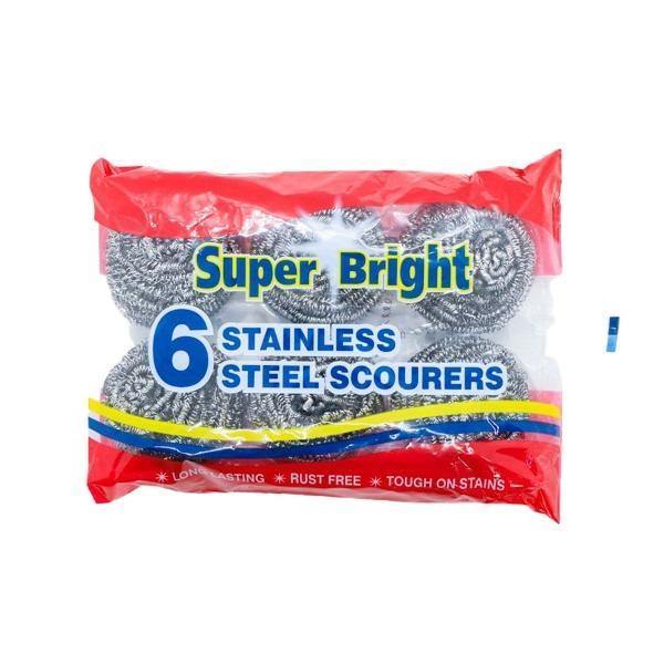 Super Bright Stainless Steel Scourers 6 Pack @SaveCo Online Ltd