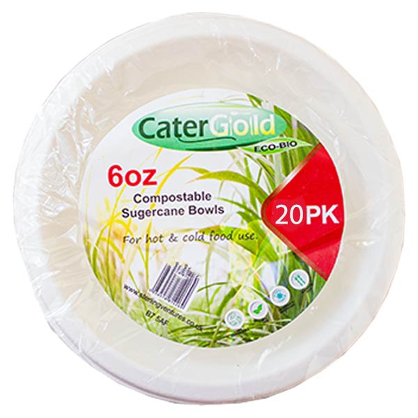 Cater Gold Compostable Sugarcane Bowls 6oz 20pk - 50pk @SaveCo Online Ltd