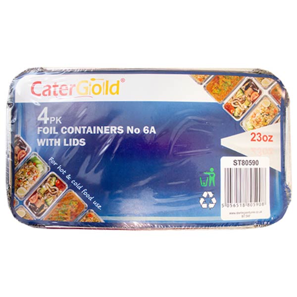 Cater Gold Foil Containers No.6A With Lids 23oz 4 @SaveCo Online Ltd