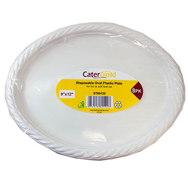 Cater Gold Oval Plastic Plates 9" 12pk @SaveCo Online Ltd