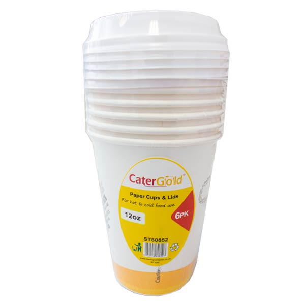 Cater Gold Paper Cups & Lids 12oz 6pk @SaveCo Online Ltd