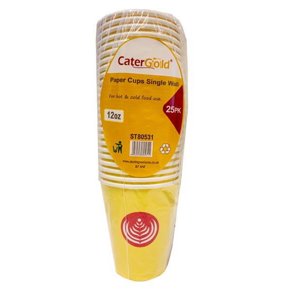 Cater Gold Paper Cups Single Wall 12Oz 25pk @SaveCo Online Ltd