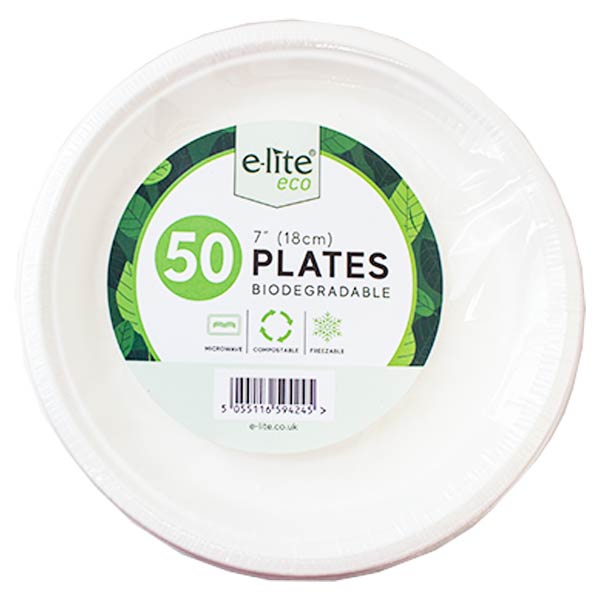 Elite 7" Plates Biodegradable 50pk @SaveCo Online Ltd