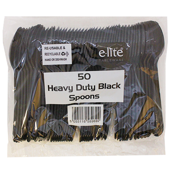 Elite Heavy Duty Black Spoons 50pk @SaveCo Online Ltd