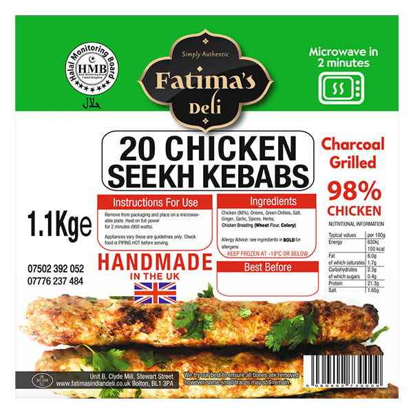 Fatima's Deli 20 Chicken Seekh Kebabs - 1.1kg @SaveCo Online Ltd