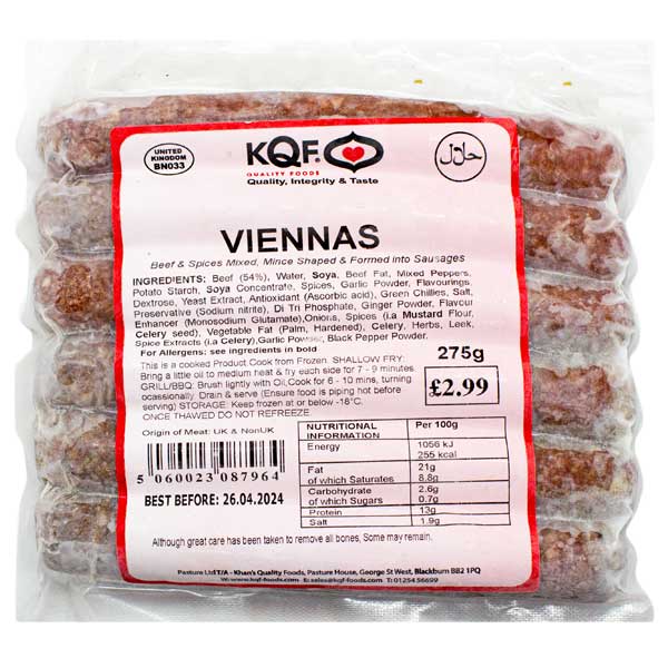 KQF Beef Viennas 275g @SaveCo Online Ltd
