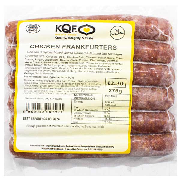 KQF Chicken Frankfurters 275g @SaveCo Online Ltd