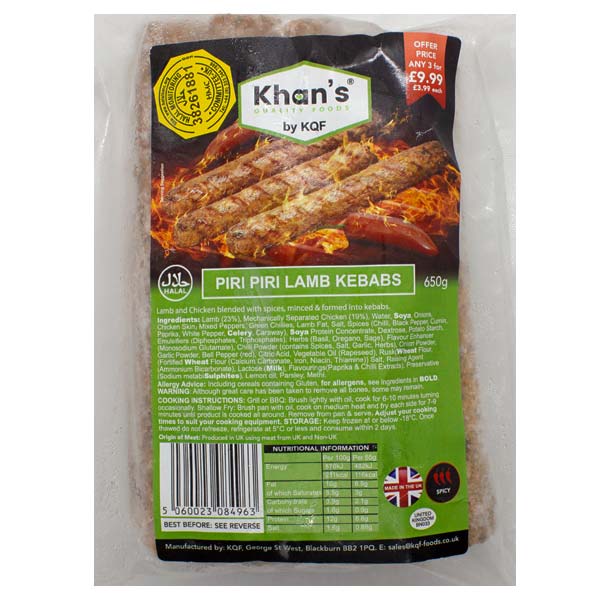 KQF Piri Piri Lamb Kebabs 650g @SaveCo Online Ltd