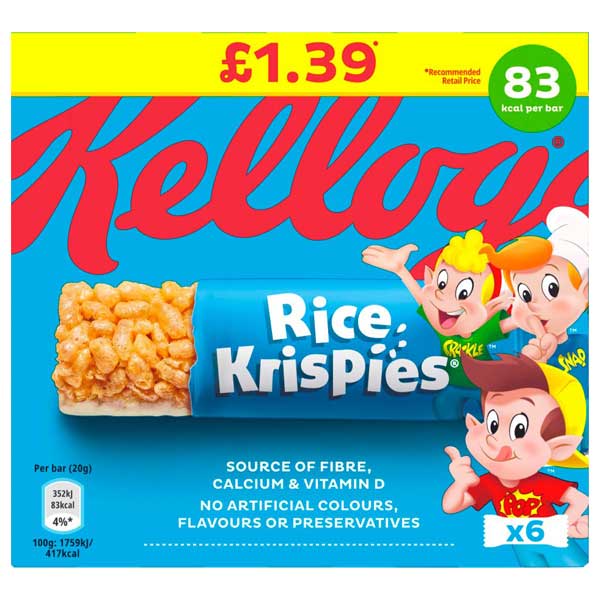 Kelloggs Rice Krispies 6 Bars 120g @SaveCo Online Ltd