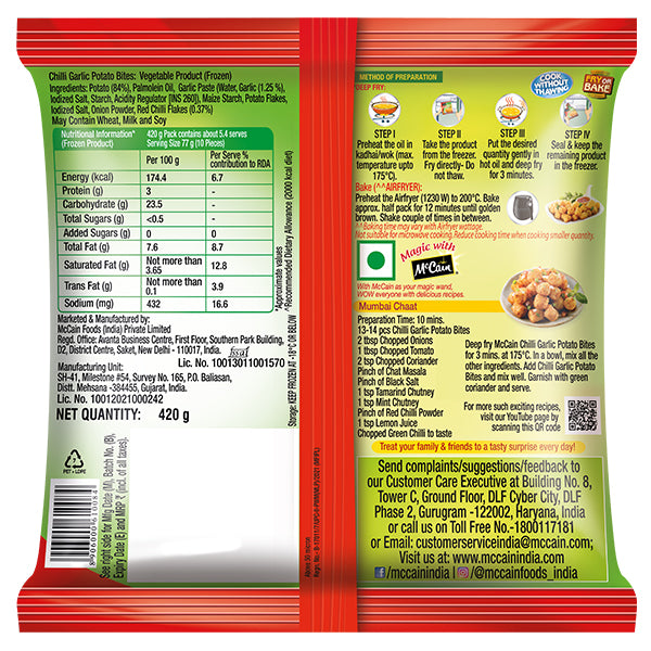 Mccain Chilli Garlic Potato Bites 420g @SaveCo Online Ltd