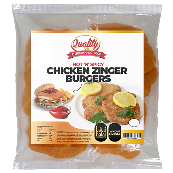 Quality Bites Hot 'N' Spicy Chicken Zinger Burgers 700g @SaveCo Online Ltd