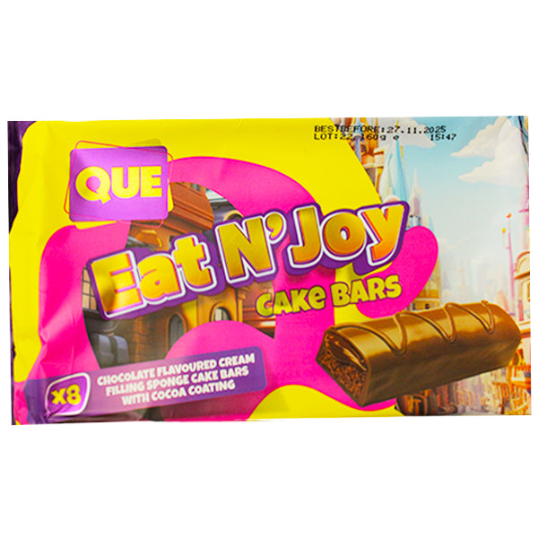 Que Eat N' Joy Chocolate Flavoured Cocoa Coating Cake Bars 8pk 160g @SaveCo Online Ltd
