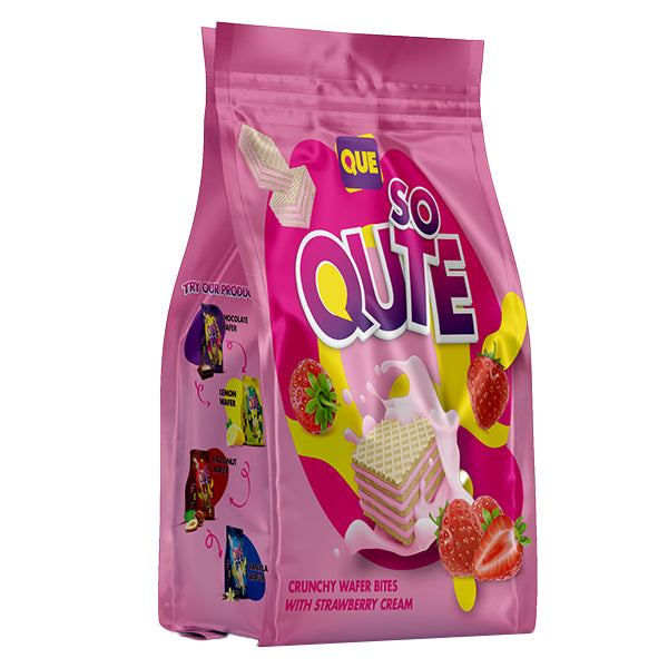 Que So Qute Crunchy Strawberry Cream Wafer Bites 200g @SaveCo Online Ltd
