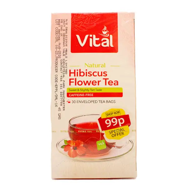 Vital 30 Natural Hibiscus Flower Tea Bags 45g  @SaveCo Online Ltd