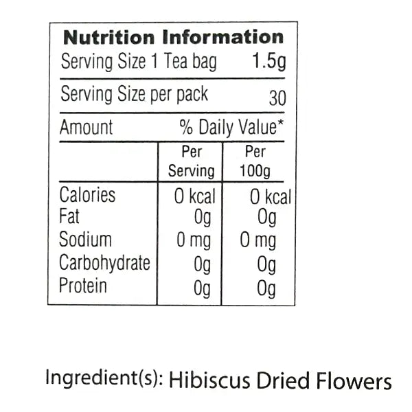 Vital 30 Natural Hibiscus Flower Tea Bags 45g  @SaveCo Online Ltd