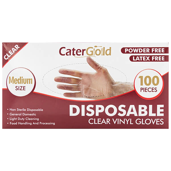 CaterGold Disposable Clear Vinyl Gloves 100 Medium Gloves at SaveCo Online Ltd