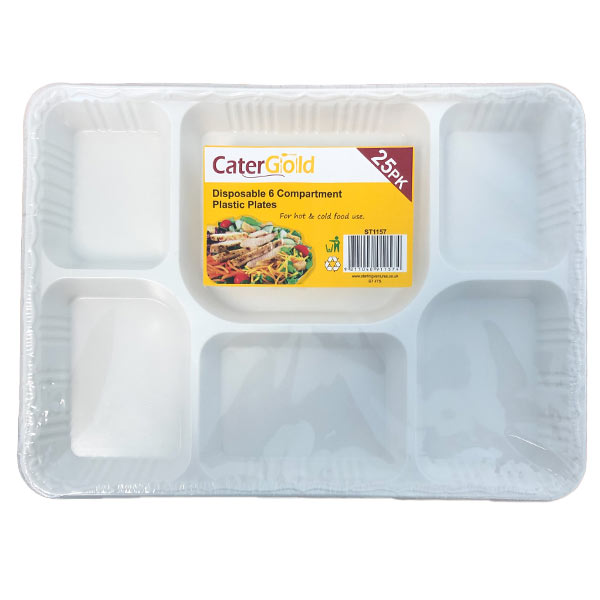 Cater Gold Tray 6 Compartment Plastic Plate- 25pk @ SaveCo Online Ltd]