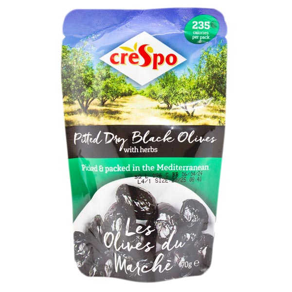 Crespo Pitted Dry Black Olives With Herbs 70g @ SaveCo Online Ltd