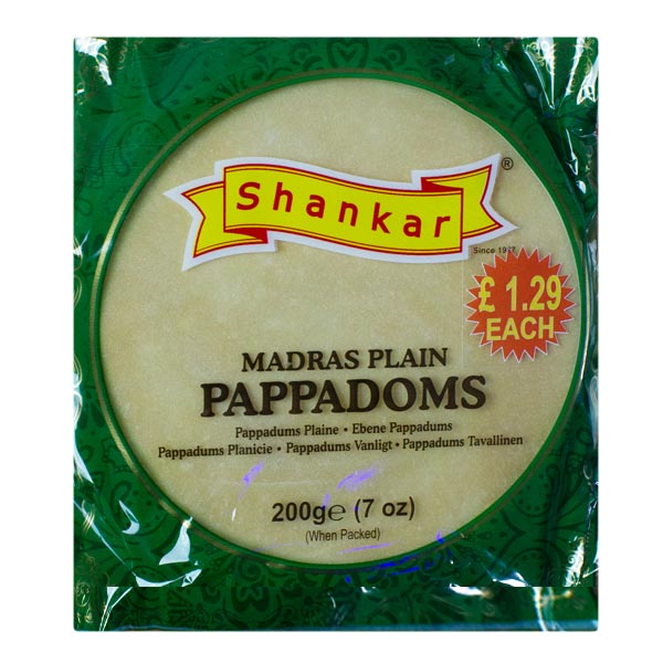Shankar Madras Plain Pappadoms 200g @SaveCo Online Ltd