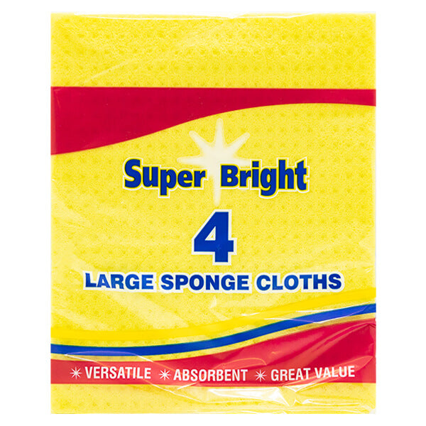 Super Bright 4 Large Sponge Cloths @SaveCo Online Ltd