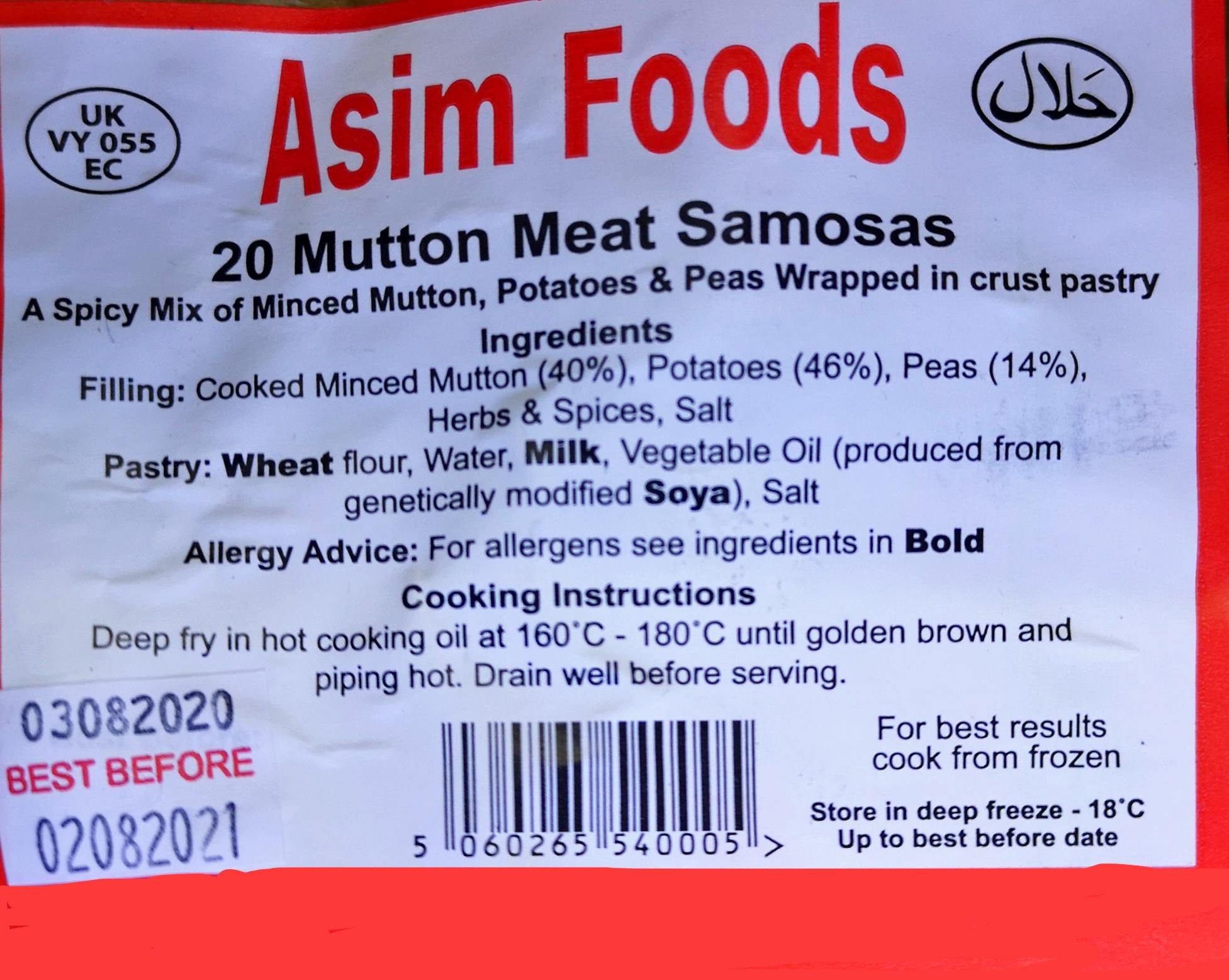 Asim 20 Mutton Meat Samosa Nutritional Information @ SaveCo Online Ltd